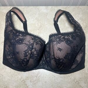 Rosa Faia Anita Black Floral Lace Contour Bra Nude Lining Full Coverage 36FF